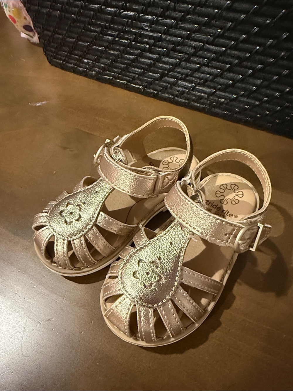 Stride Rite Toddler Metallic Rose Gold Sandals with Flower Detail
